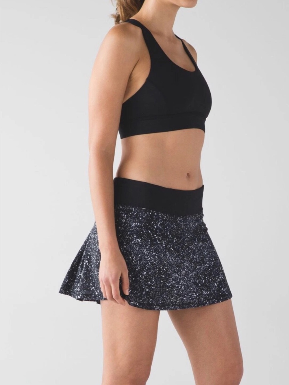Black Printed Active Skort with Waistband